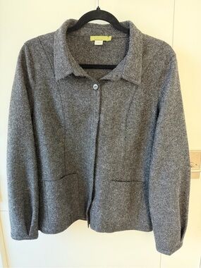 Lightweight Heather Gray Baby Alpaca Button-Front Jacket